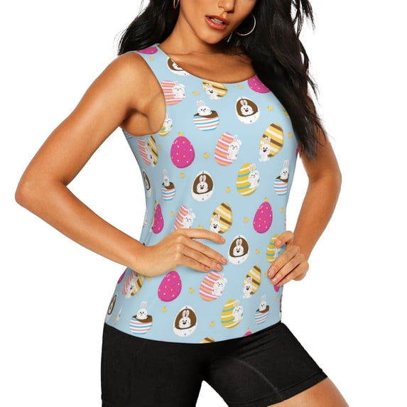 Picia Happy Easter Pattern Women's Workout Tank Top,Breathable Activewear,Slim Fit Athletic Top,Versatile Workout Moisture-wicking top-