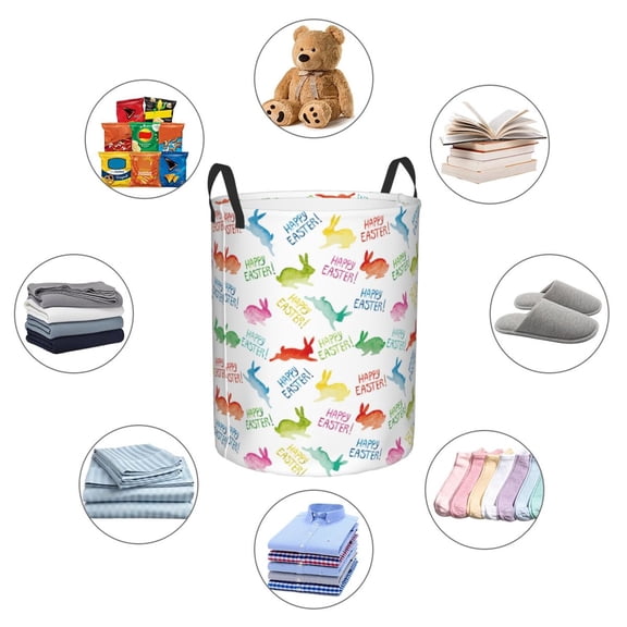Picia Happy Easter Rabbit Large Laundry Basket, Waterproof, Freestanding Laundry Hamper, Collapsible Tall Clothes Hamper with Extended Handles-