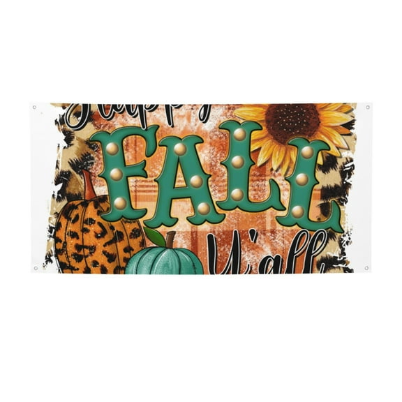 Picia Happy Fall Y'All Pattern Party Banner, Festive Decoration, Holiday Banner, Celebration Decor, Event Banner, Reusable Party Banner-Small