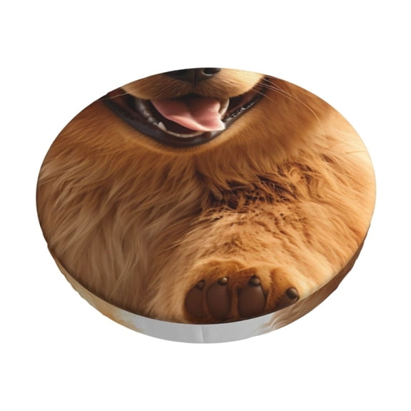 Picia Happy Fluffy Running Dog Pattern Round Stool Covers Comfy Seat Covers Stretch Removable Washable Chair Slipcover Round Bar Chair Cushion Cover-12 inch