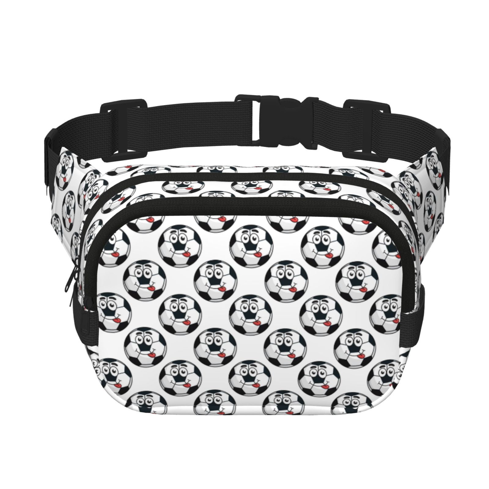 Picia Happy Football Print Square Double-Layer Waist Bag Mini Adjustable Waist Belt Bag Exercise Running Travel Hiking