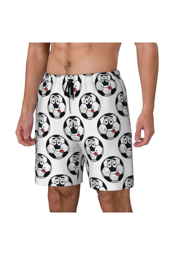 Happy Football pattern Mens Swim Trunks with Compression Liner Stretch Beach Shorts Quick Dry with Zipper Pockets No-Chafing Board Shorts-Large