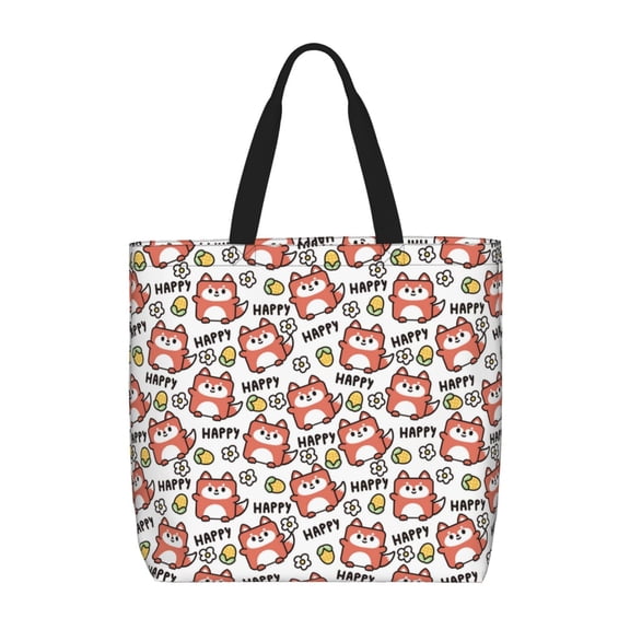 Picia Happy Foxy Faces for Tote Bag for Women with Zipper, Gym Tote with Compartments, Laptop Work Tote Nurse Dance Yoga Bag for Sport, Travel