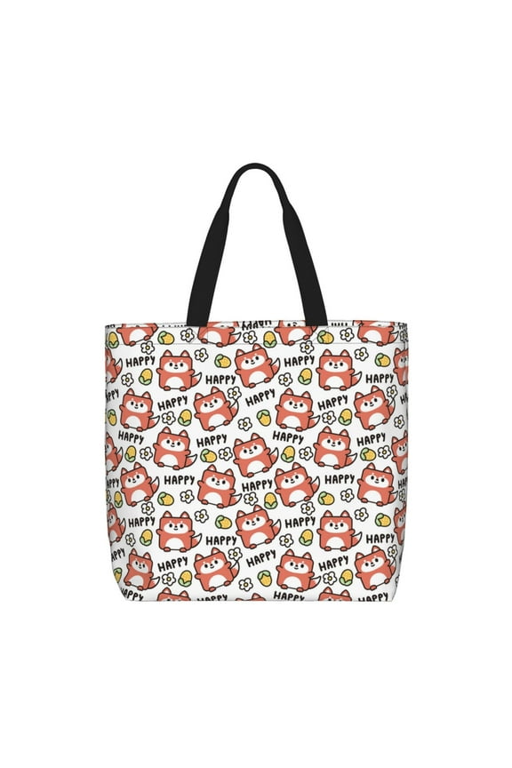 Happy Foxy Faces for Tote Bag for Women with Zipper, Gym Tote with Compartments, Laptop Work Tote Nurse Dance Yoga Bag for Sport, Travel