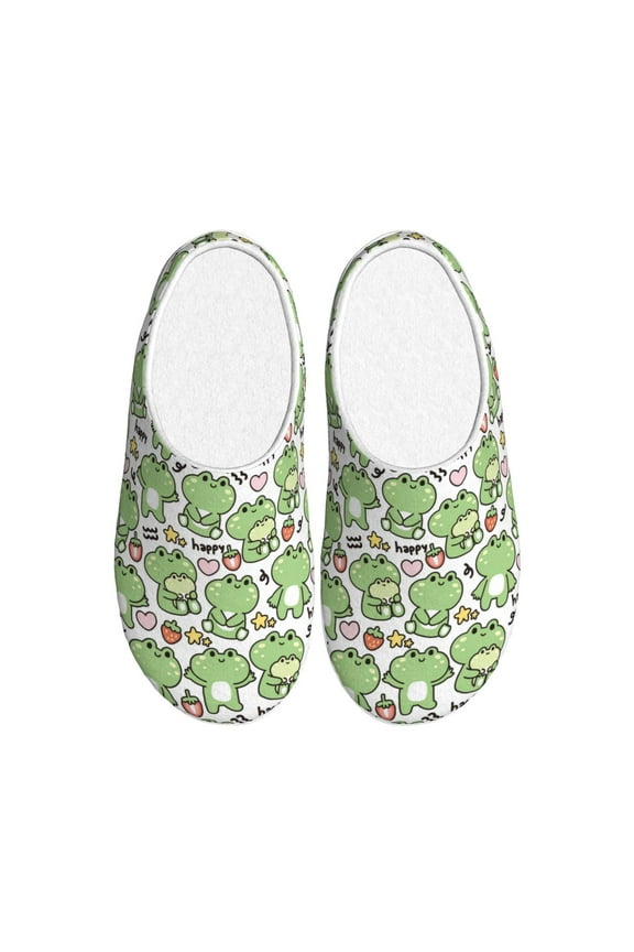 Happy Frogs for Women's Lamb-hug Comfy Fleece House Slippers Memory Foam, Slip-on House Shoes Indoor Outdoor-46/47