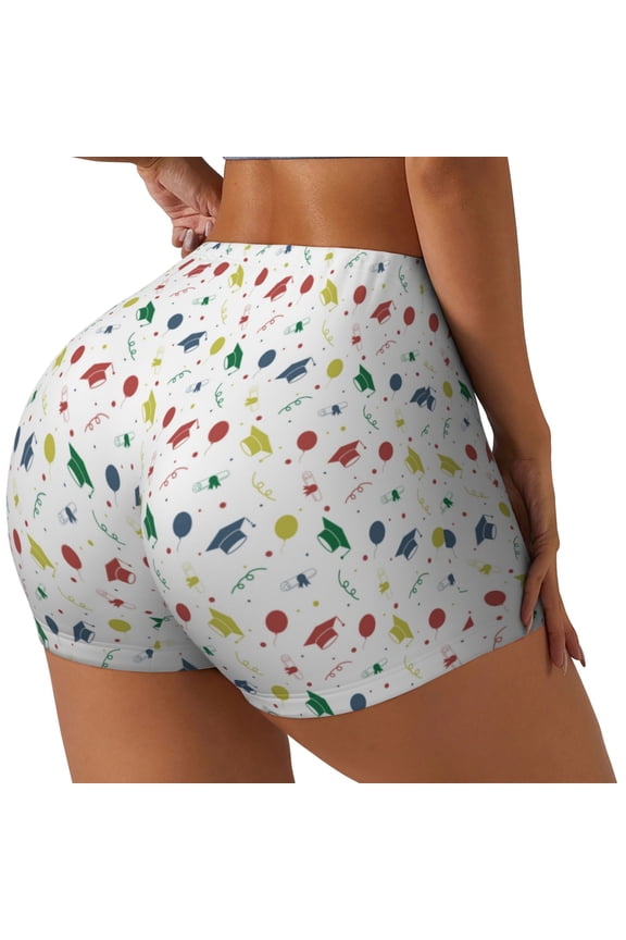 Happy Graduation Printed Workout Shorts for Women Seamless Scrunch Butt Lifting High Waisted Yoga Gym Booty Running Moisture-wicking Short Pants-Medium