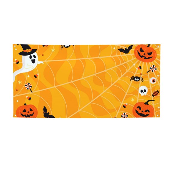 Picia Happy Halloween Pattern Party Banner, Festive Decoration, Holiday Banner, Celebration Decor, Event Banner, Reusable Party Banner-Medium
