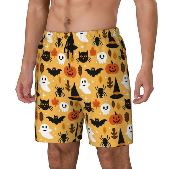 Picia Happy Halloween pattern Mens Swim Trunks with Compression Liner Stretch Beach Shorts Quick Dry with Zipper Pockets No-Chafing Board Shorts-3X-Large
