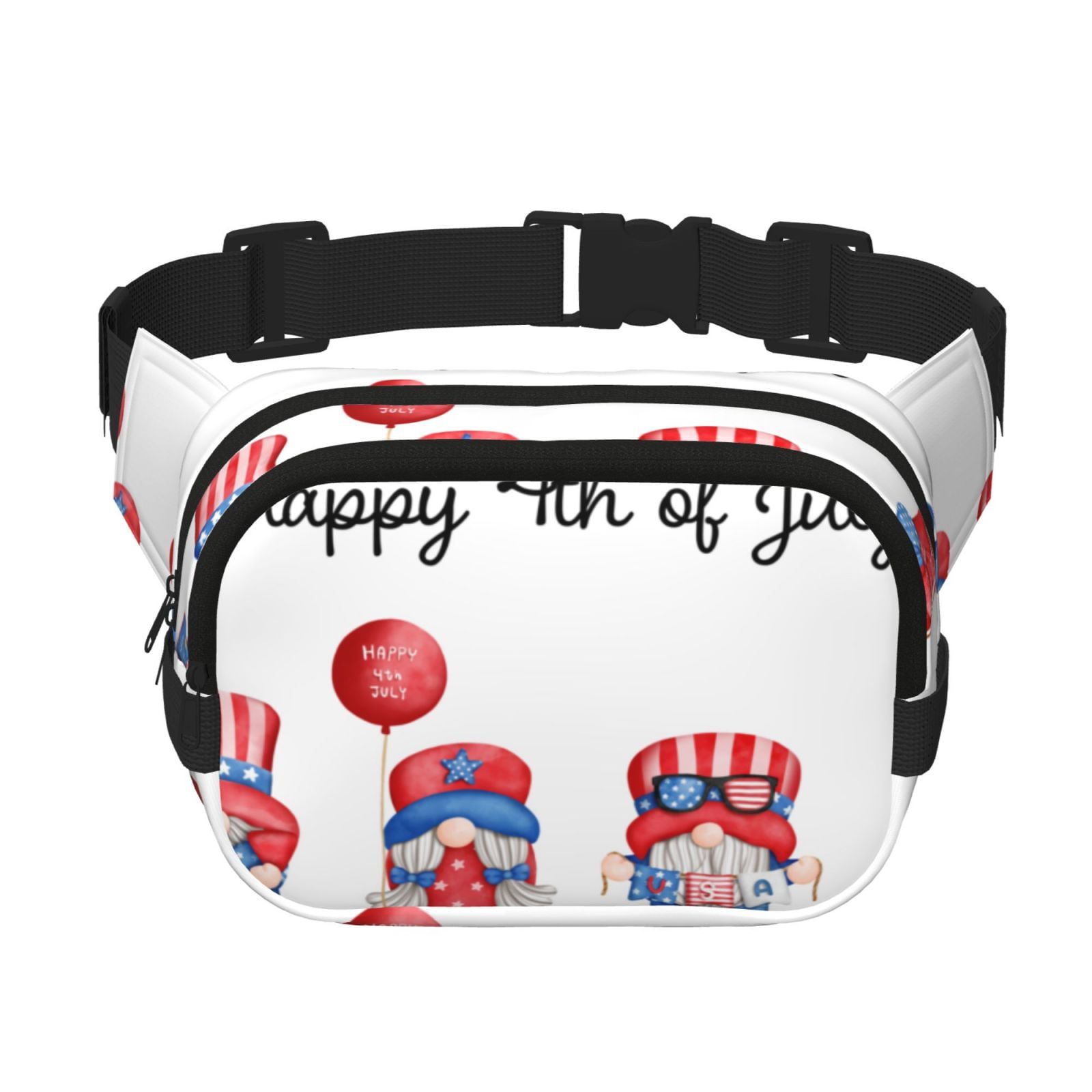 Picia Happy Independence Day Gnome Print Square Double-Layer Waist Bag Mini Adjustable Waist Belt Bag Exercise Running Travel Hiking