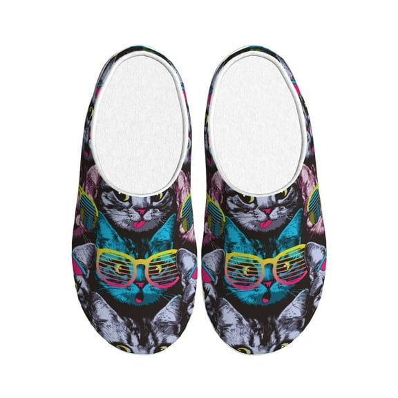 Picia Happy Kitten Faces for Women's Lamb-hug Comfy Fleece House Slippers Memory Foam, Slip-on House Shoes Indoor Outdoor-35/36