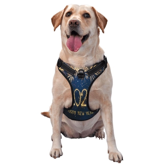 Picia Happy New Year 2024 (3) No-Pull Dog Harness Reflective Front Clip Vest with Handle,Step-in Air Dog Harness,Adjustable 2 Metal Rings 4 Buckles,Easy to Put on & Take Off Medium