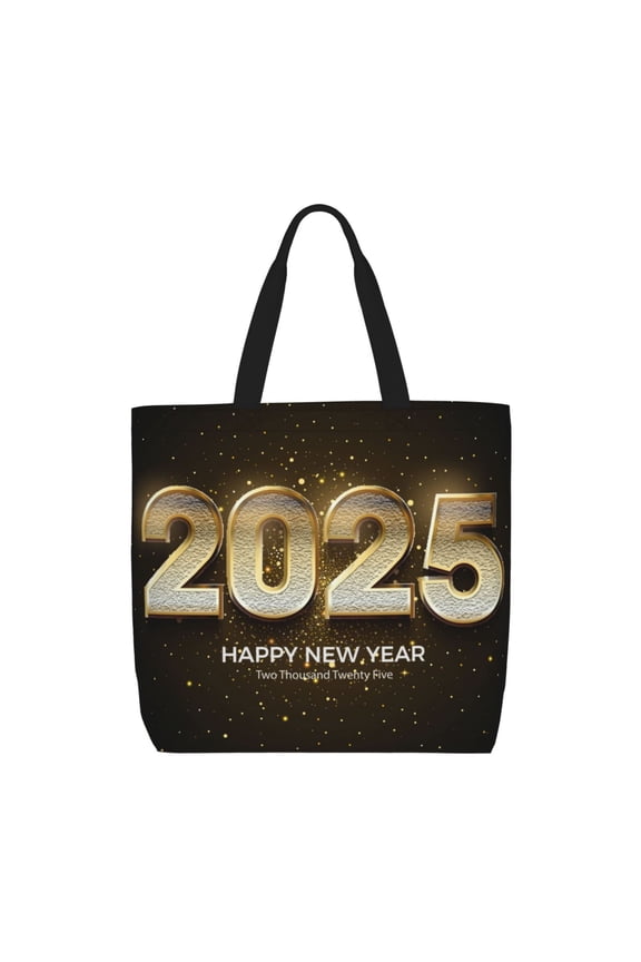 Happy New Year 2025 E for Tote Bag for Women with Zipper, Gym Tote with Compartments, Laptop Work Tote Nurse Dance Yoga Bag for Sport, Travel