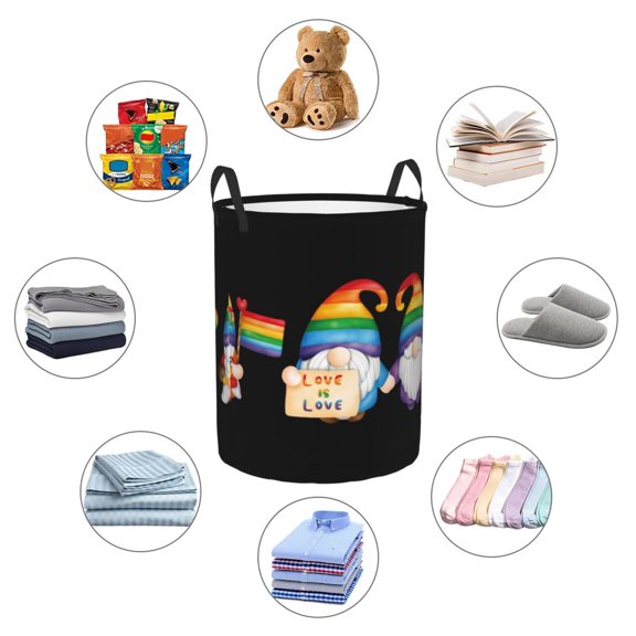 Picia Happy Pride Gnome Large Laundry Basket, Waterproof, Freestanding Laundry Hamper, Collapsible Tall Clothes Hamper with Extended Handles-Small