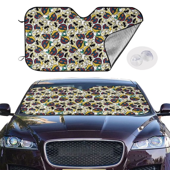 Picia Happy Skeleton Curved Windshield Sunshade Accordion Folding Style Auto Shade for Car Truck SUV Van Blocks UV Ray Sun Visor Protector -Medium