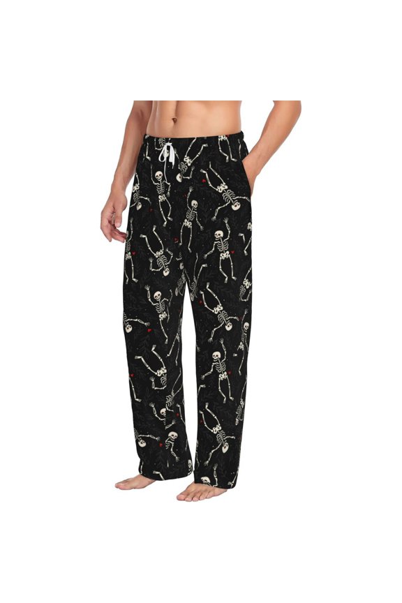 Happy Skeletons Dancing Mens Soft Woven Cotton Elastic Waistband Sleep Pajama Pant Lounge Sleep Pant With Pockets And Drawstring-Medium