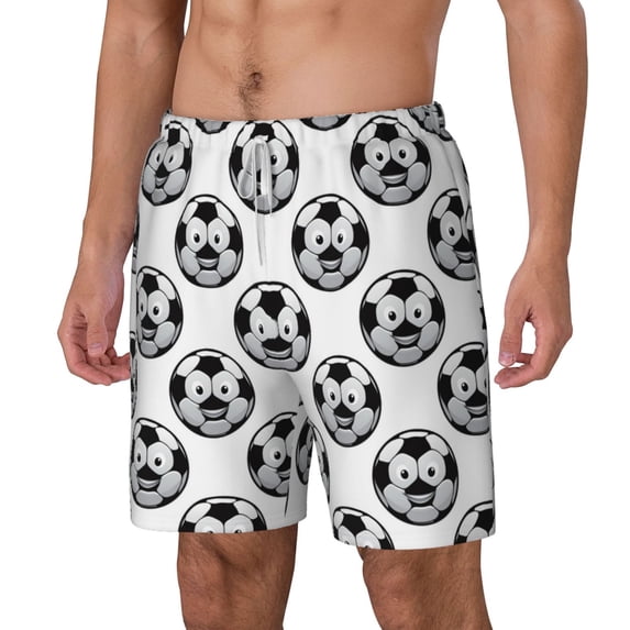 Picia Happy Soccer pattern Mens Swim Trunks with Compression Liner Stretch Beach Shorts Quick Dry with Zipper Pockets No-Chafing Board Shorts-3X-Large