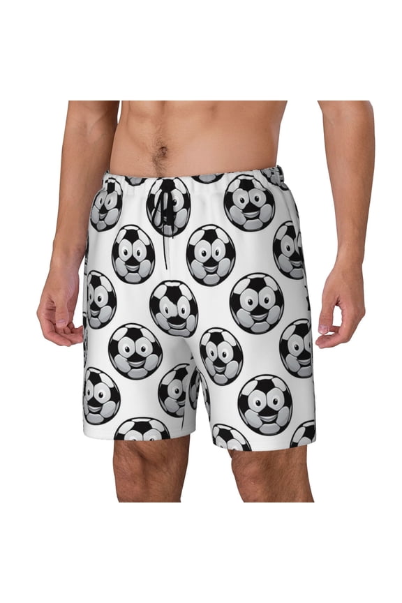Happy Soccer pattern Mens Swim Trunks with Compression Liner Stretch Beach Shorts Quick Dry with Zipper Pockets No-Chafing Board Shorts-Small