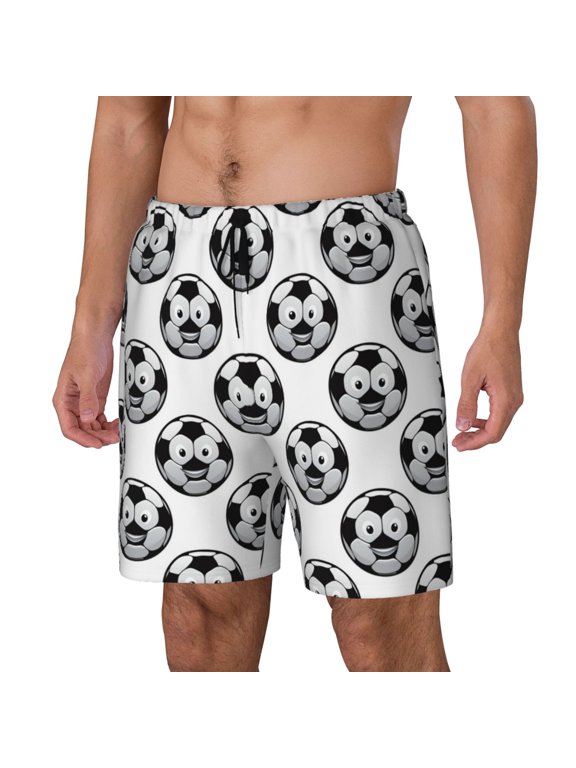 Happy Soccer pattern Mens Swim Trunks with Compression Liner Stretch Beach Shorts Quick Dry with Zipper Pockets No-Chafing Board Shorts-Small