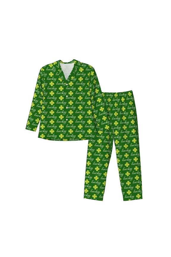 Happy St. Patrick's Day Pattern Men’s Long-Sleeve Sleepwear Set - Soft 2-Piece Loungewear with Pockets, Comfy PJs for Relaxing Nights-Medium