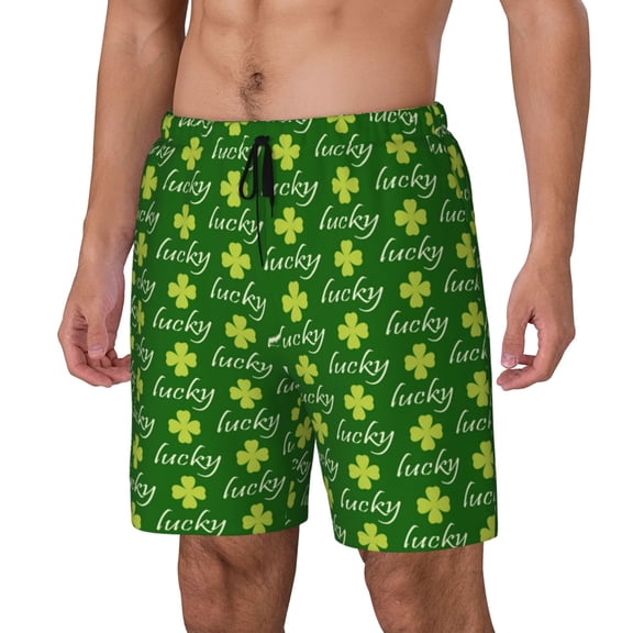 Picia Happy St. Patrick's Day Pattern Mens Swim Trunks with Compression Liner Stretch Beach Shorts Quick Dry with Zipper Pockets No-Chafing Board Shorts-Small