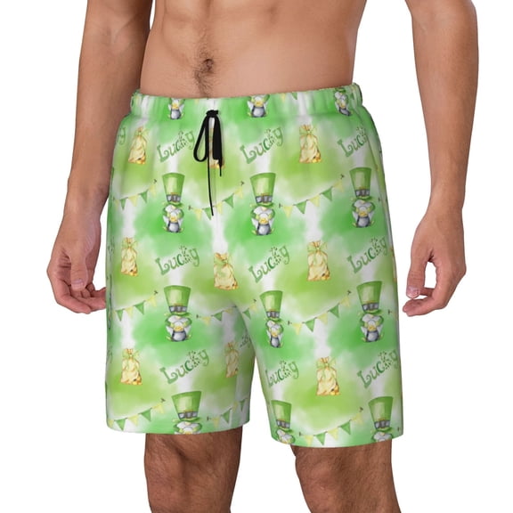 Picia Happy St. Patrick's Day Pattern Mens Swim Trunks with Compression Liner Stretch Beach Shorts Quick Dry with Zipper Pockets No-Chafing Board Shorts-Small