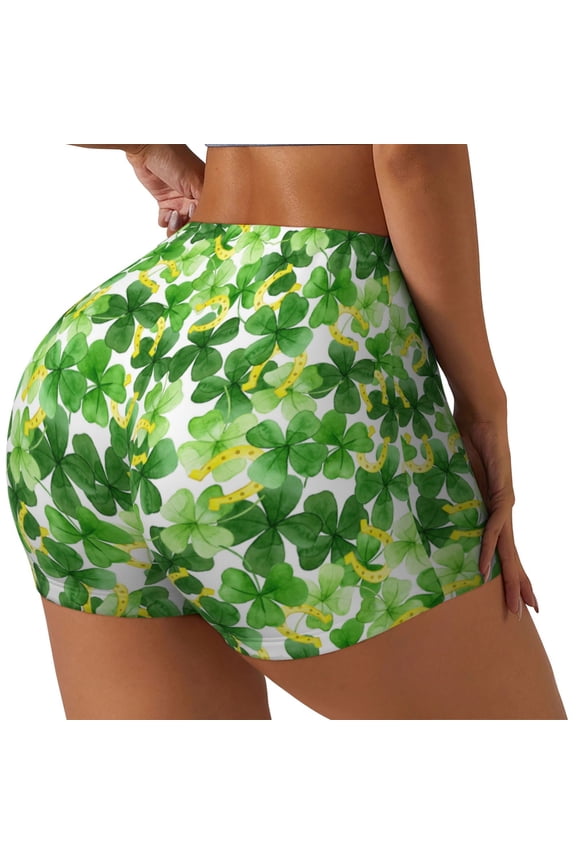 Happy St. Patrick's Day Printed Workout Shorts for Women Seamless Scrunch Butt Lifting High Waisted Yoga Gym Booty Running Moisture-wicking Short Pants-X-Large