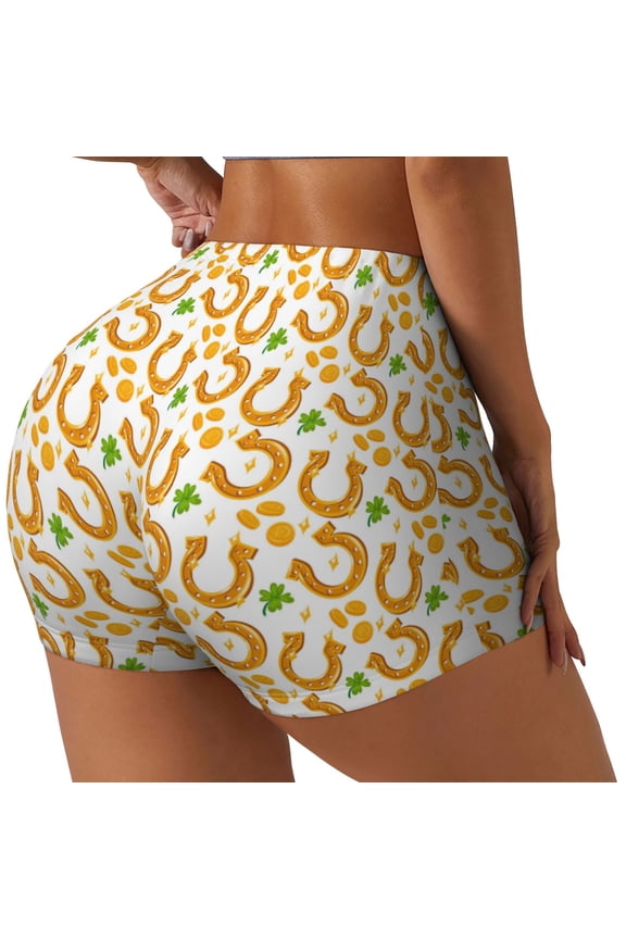 Happy St. Patrick's Day Printed Workout Shorts for Women Seamless Scrunch Butt Lifting High Waisted Yoga Gym Booty Running Moisture-wicking Short Pants-Large