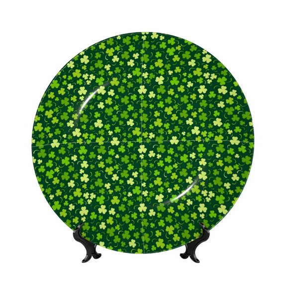 Picia Happy St. Patrick's day Pattern Bone China Decorative Plate – Wall Decor with Stand and Adhesive, Elegant Ornament for Living Room, Office, or Entryway-7in