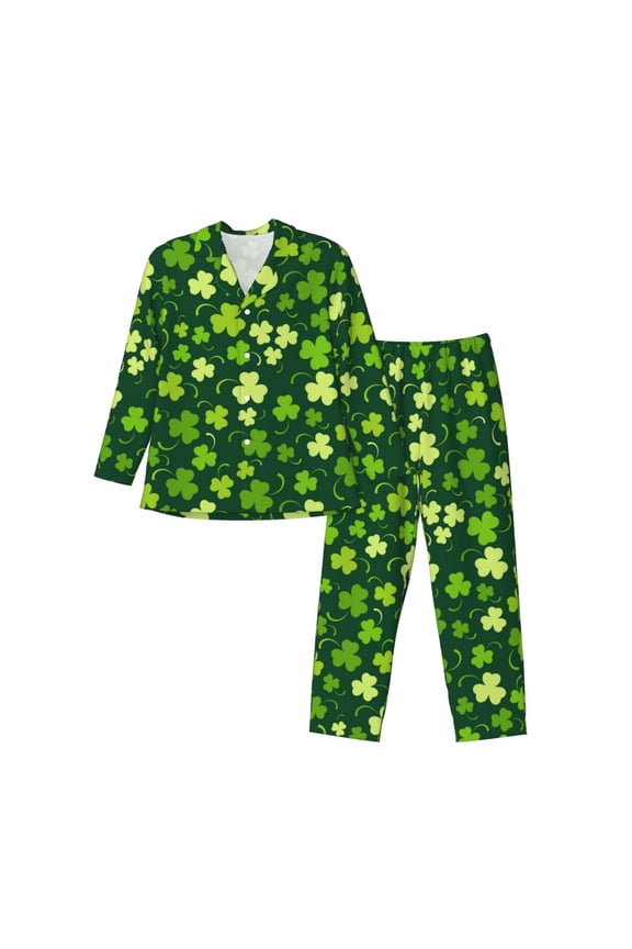 Happy St. Patrick's day Pattern Men’s Long-Sleeve Sleepwear Set - Soft 2-Piece Loungewear with Pockets, Comfy PJs for Relaxing Nights-