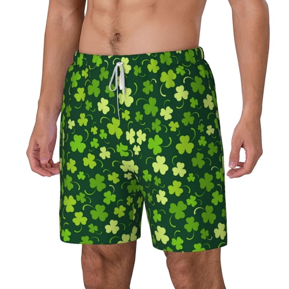 Picia Happy St. Patrick's day pattern Mens Swim Trunks with Compression Liner Stretch Beach Shorts Quick Dry with Zipper Pockets No-Chafing Board Shorts-Small