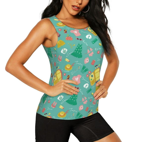 Picia Happy Summer Pattern Women's Workout Tank Top,Breathable Activewear,Slim Fit Athletic Top,Versatile Workout Moisture-wicking top-Small