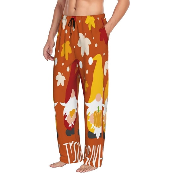 Picia Happy Thanksgiving Three Gnomes Mens Soft Woven Cotton Elastic Waistband Sleep Pajama Pant Lounge Sleep Pant With Pockets And Drawstring-Small