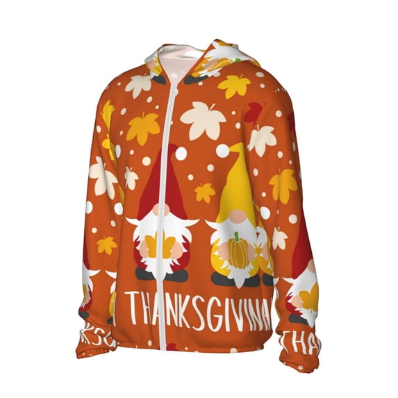 Picia Happy Thanksgiving Three Gnomes Women's Men's UPF 50+ Sun Protection Hoodie Shirt Long Sleeve SPF Fishing Outdoor UV Hiking Lightweight Shirts-3X-Large