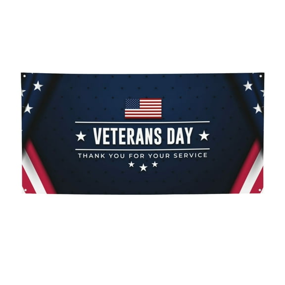 Picia Happy Veterans Day Pattern Party Banner, Festive Decoration, Holiday Banner, Celebration Decor, Event Banner, Reusable Party Banner-Small