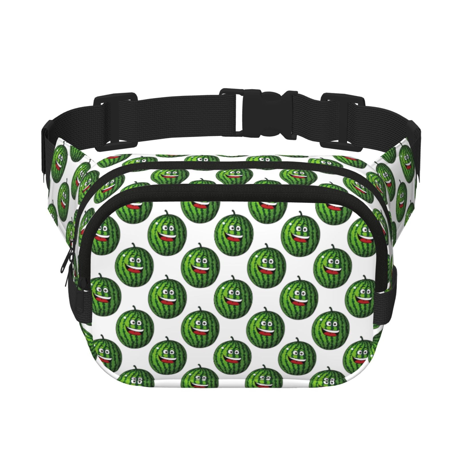 Picia Happy Watermelon Print Square Double-Layer Waist Bag Mini Adjustable Waist Belt Bag Exercise Running Travel Hiking