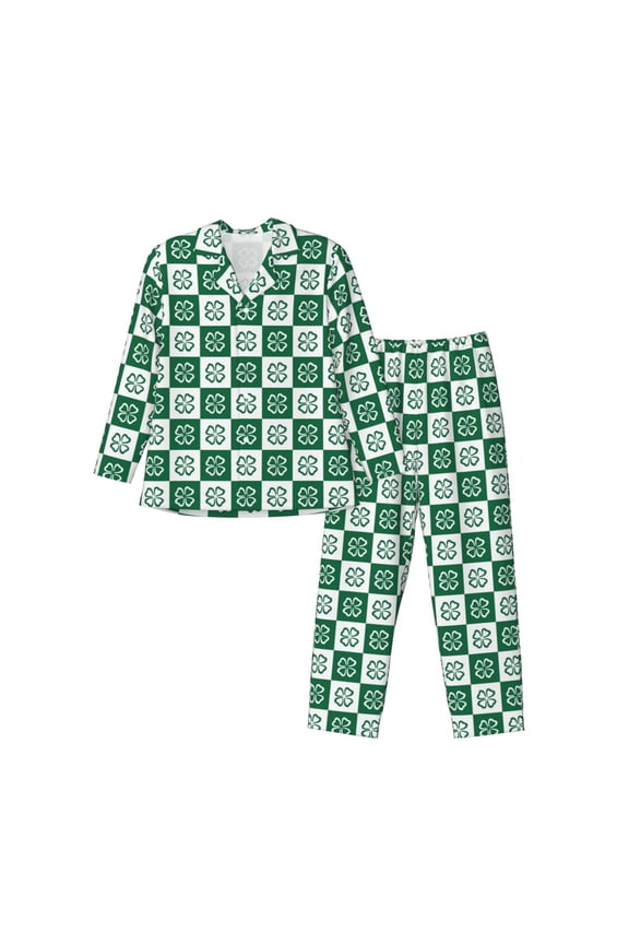 Happy saint Patricks day Pattern Men’s Long-Sleeve Sleepwear Set - Soft 2-Piece Loungewear with Pockets, Comfy PJs for Relaxing Nights-XX-Large