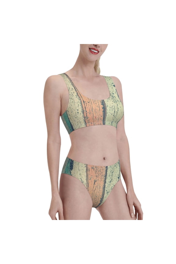 Hardwood Women's High Waisted Bikini Scoop Neck Swimsuit Two Pieces Bathing Suit-Medium