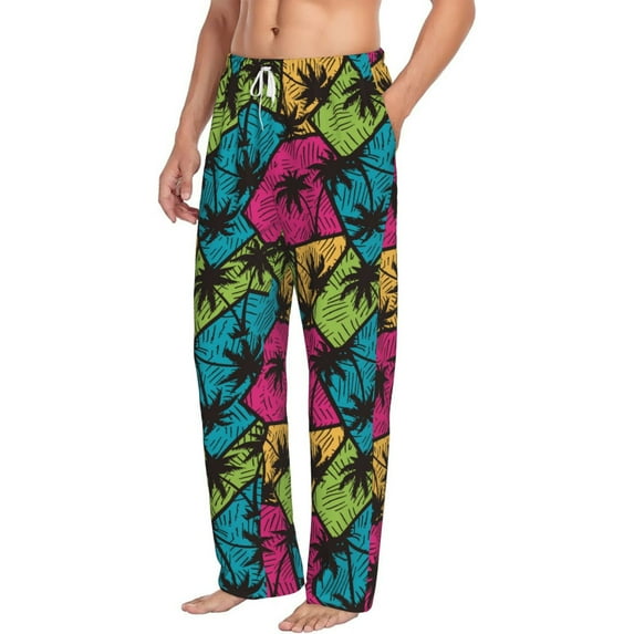 Picia Hawaii Palms Mens Soft Woven Cotton Elastic Waistband Sleep Pajama Pant Lounge Sleep Pant With Pockets And Drawstring-Medium