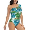 thumbnail image 1 of Picia Hawaii Palms Pattern Women's One Piece Swimsuits,One Shoulder Swimwear Asymmetric ,Ruffle Monokinis Bathing Suits,High Waisted Flattering Bathing Suits-Small, 1 of 8