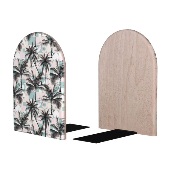 Picia Hawaii Palms Pattern Wood Bookends for Shelves,Non-slip Bookends, Heavy Duty Wooden Bookend Support,1 Pair