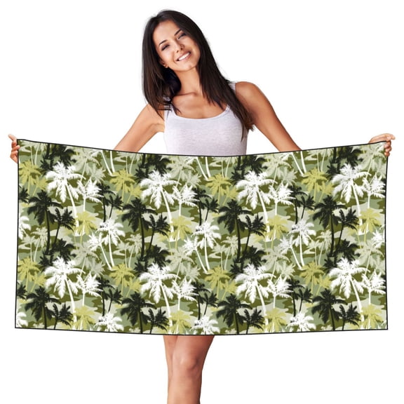 Picia Hawaii Palms Print Silver Fox Velvet Beach Towel,Quick-Dry Beach Towel,Lightweight Travel Towel,Portable Beach Towels