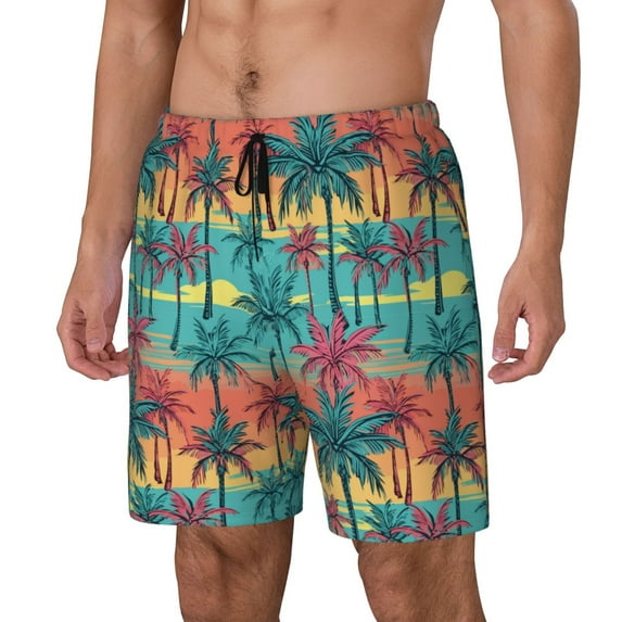Picia Hawaii Palms pattern Mens Swim Trunks with Compression Liner Stretch Beach Shorts Quick Dry with Zipper Pockets No-Chafing Board Shorts-3X-Large