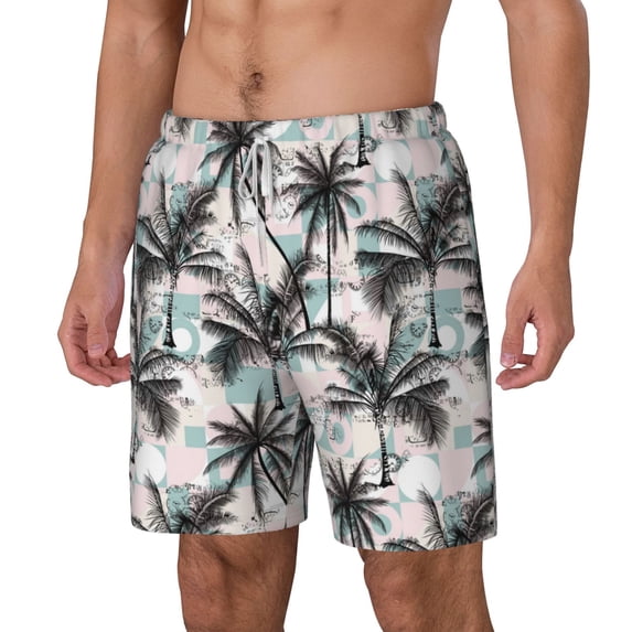 Picia Hawaii Palms pattern Mens Swim Trunks with Compression Liner Stretch Beach Shorts Quick Dry with Zipper Pockets No-Chafing Board Shorts-Medium