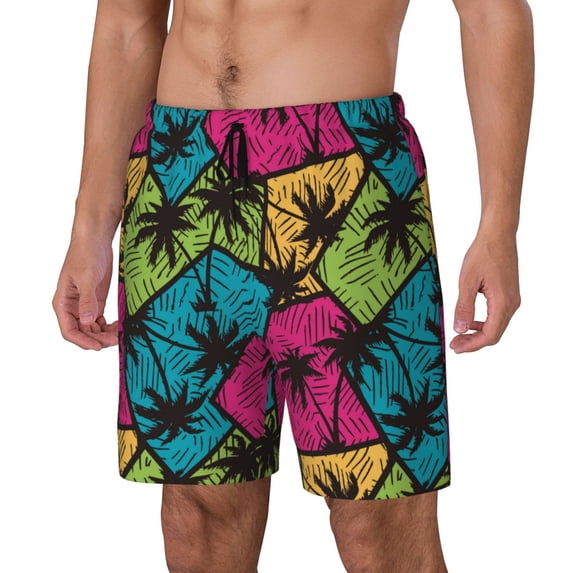 Picia Hawaii Palms pattern Mens Swim Trunks with Compression Liner Stretch Beach Shorts Quick Dry with Zipper Pockets No-Chafing Board Shorts-Medium