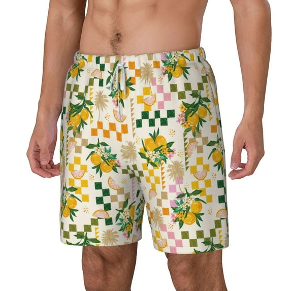 Picia Hawaii Palms pattern Mens Swim Trunks with Compression Liner Stretch Beach Shorts Quick Dry with Zipper Pockets No-Chafing Board Shorts-Small