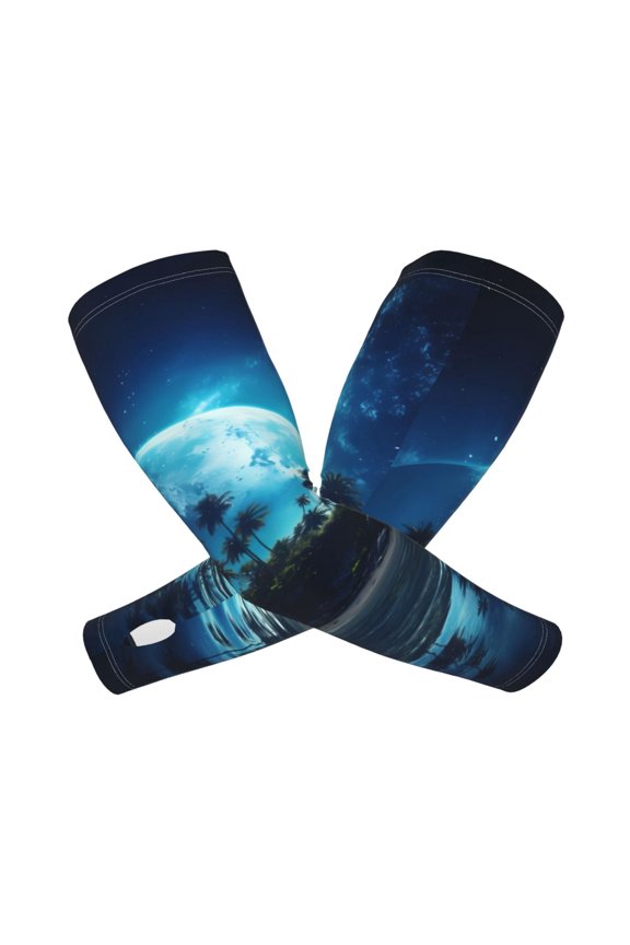 Hawaiian Beach Pirate Moon Arm Sleeves for Men and Women - Tattoo Cover Up UPF 50+ Cooling Sports Sleeve for Basketball Golf Football-One Size