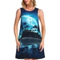thumbnail image 1 of Picia Hawaiian Beach Pirate Moon Print Women’s Sleeveless Midi Swing Dress – A-Line Pleated Tank Sundress, Comfortable and Flowy T-Shirt Dress, 1 of 7