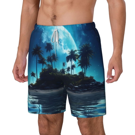 Picia Hawaiian Beach Pirate Moon pattern Mens Swim Trunks with Compression Liner Stretch Beach Shorts Quick Dry with Zipper Pockets No-Chafing Board Shorts-XX-Large