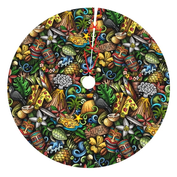 Picia Hawaiian Culture Symbols Print Christmas Tree Skirt , Christmas Tree Skirt Ornaments for Merry Christmas Holiday Party Decorations Indoor Outdoor-30"