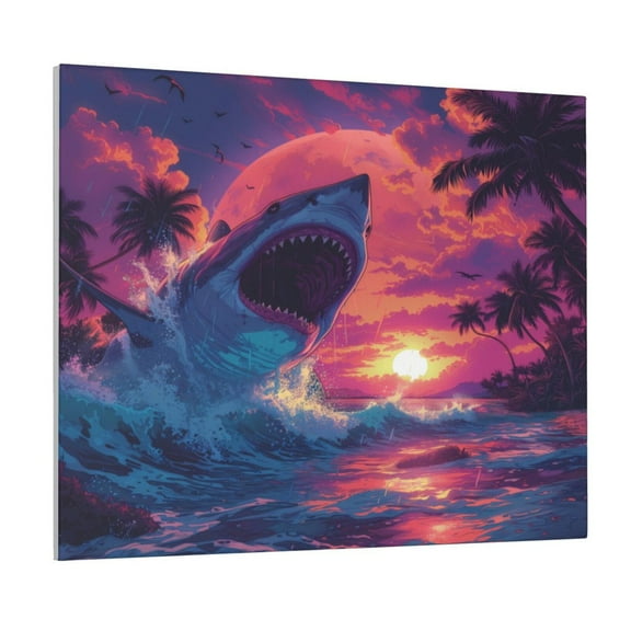 Picia Hawaiian Island Beach Shark Pattern Decorative Picture – Unique Wall Art, Modern Canvas Print for Trendy Interiors (Horizontal)